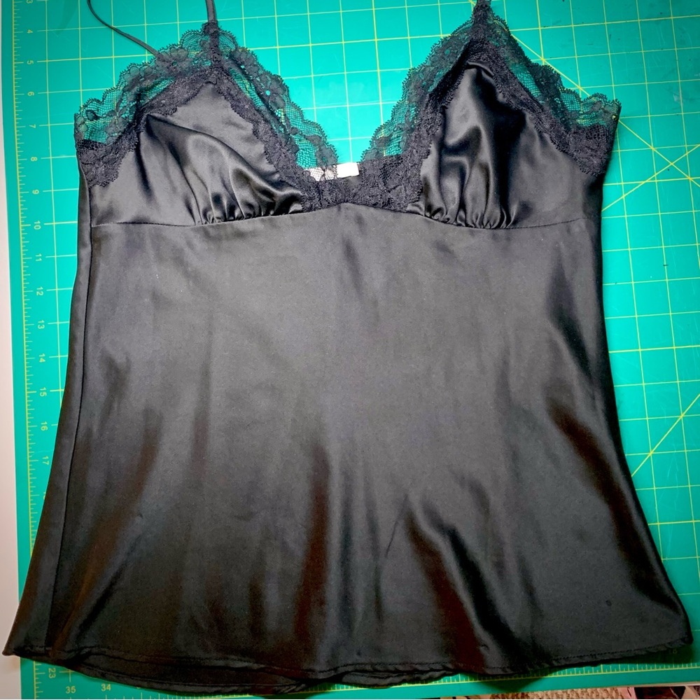 Black Lace Trim Satin Camisole
